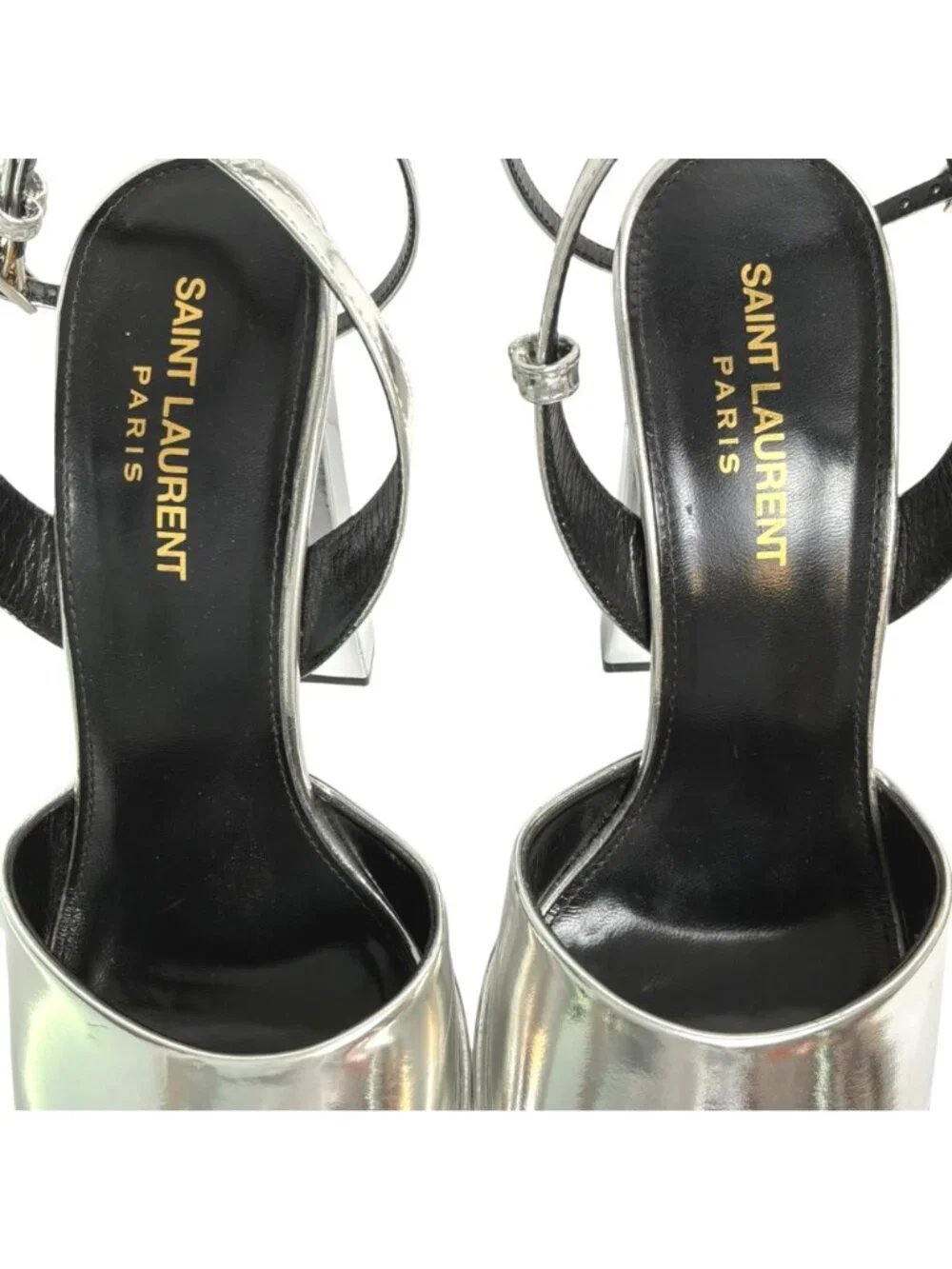 SAINT LAURENT Metallic Silver Leather "Jodie" Platform Open Toe Sandals sz 38.5 - Picture 6 of 10